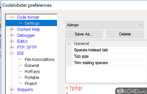 PHP, HTML, CSS and Javascript code editor with its own PHP debugger - Screenshot of CodeLobster PHP Edition