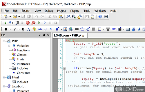 PHP, HTML, CSS and Javascript code editor with its own PHP debugger that comes in for users who need to create webpages - Screenshot of CodeLobster PHP Edition