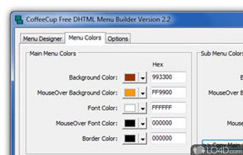 Screenshot of CoffeeCup Free DHTML Menu Builder - Make website feel less cluttered by adding menus to all areas