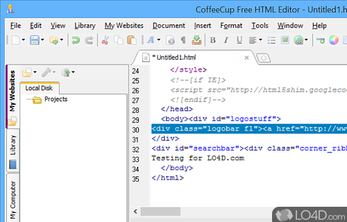 User interface - Screenshot of CoffeeCup Free HTML Editor