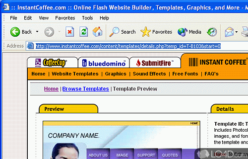 Screenshot of CoffeeCup Website Templates - User interface