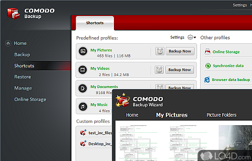 Screenshot of Comodo Backup - Make backups to FTP, DVD, local hard drives