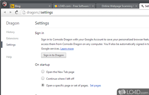 Security features and extensions - Screenshot of Comodo Dragon Browser