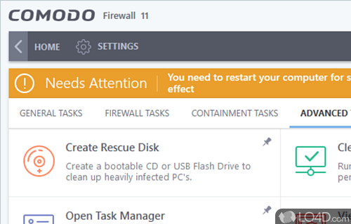 Summary, Firewall, Defense+ - Screenshot of Comodo Firewall