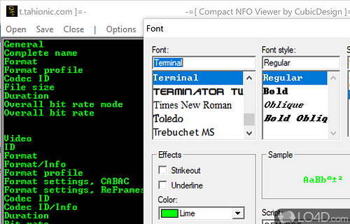 User interface - Screenshot of Compact NFO Viewer