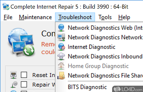 Flush DNS, clear Windows update history, and more - Screenshot of Complete Internet Repair