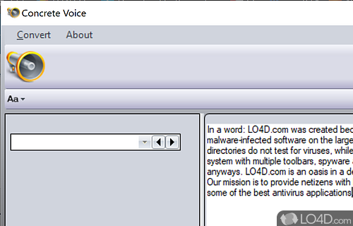 Screenshot of Concrete Voice - Convert user-defined text messages to speech, paste text data from the clipboard