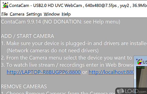 Perform security surveillance and live webcam monitoring - Screenshot of ContaCam
