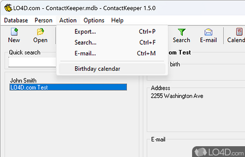 Store contact information about your friends, family and colleges - Screenshot of ContactKeeper