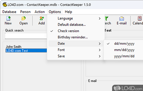 User interface - Screenshot of ContactKeeper
