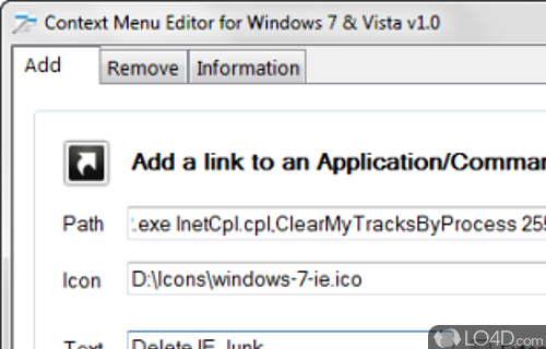Screenshot of Context Menu Editor - Delete app shortcuts, Win32 commands, files and website URLs from desktop and folder context menu
