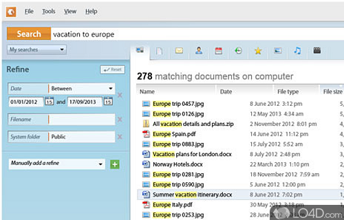 Screenshot of Copernic Desktop Search - Finds emails, files, music, pictures, videos, contacts, favorites