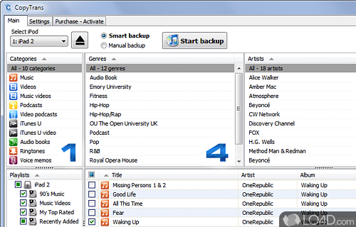 Screenshot of CopyTrans - Transfer music and video files from iOS device to computer and easily perform manual backups to iTunes or a specific folder