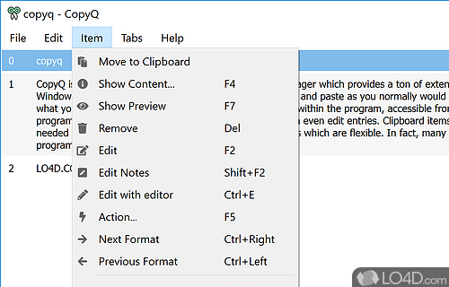 Save your clipboard history for free - Screenshot of CopyQ