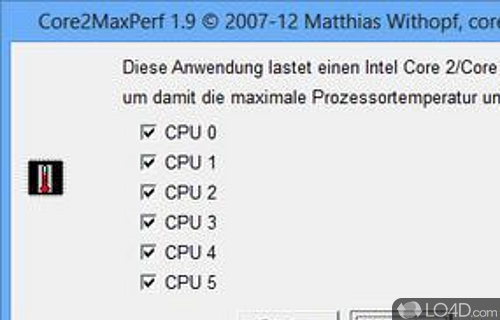 Screenshot of Core2MaxPerf - Starts a timer to measure computer's CPU loads