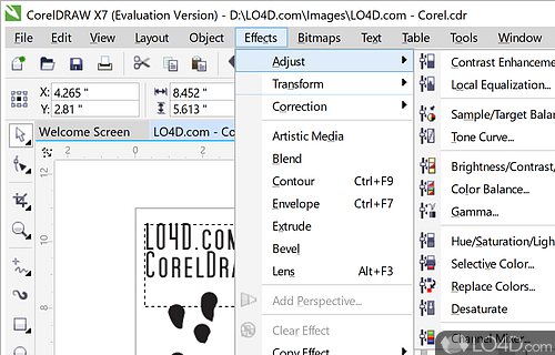 Apply color enhancements, saturation, tone curve, brightness and contrast among other tools - Screenshot of CorelDRAW