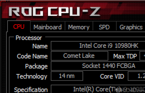 Customized version of CPU-Z designed for ASUS ROG (Republic of Gamers) motherboards - Screenshot of CPU-Z ROG