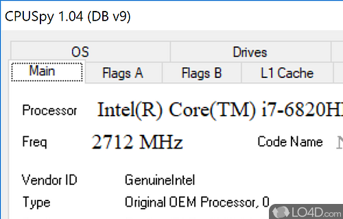 Tests and displays CPUID data such as cache details, processor features and much more - Screenshot of CPUSpy