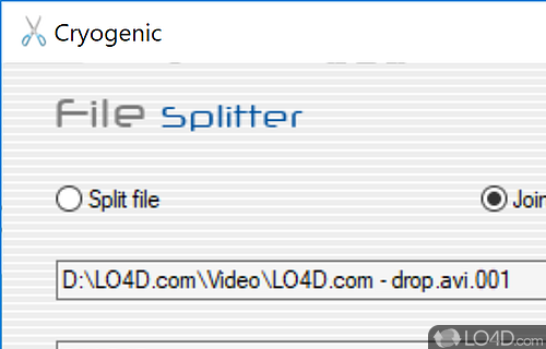 User interface - Screenshot of Cryogenic FileSplitter