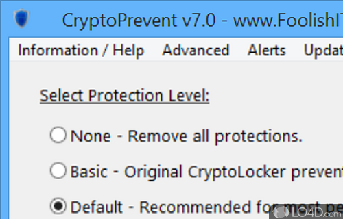 Software utility that aims to keep computer protected from the CryptoLocker worm - Screenshot of CryptoPrevent