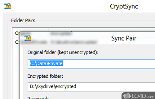 Screenshot of CryptSync - Synchronize two folders and encrypt the data inside one of them simultaneously, all thanks to this compact and app