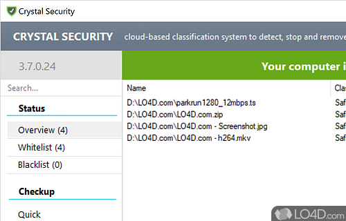 Cloud-based security tool that protects computer from malware - Screenshot of Crystal Security