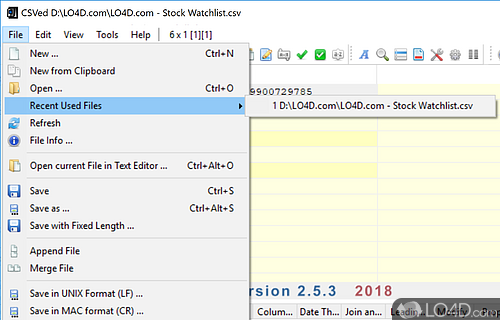 Advanced editor for CSV files.Can merge files - Screenshot of CSVed