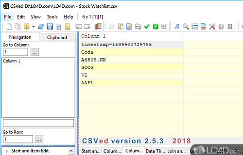 User interface - Screenshot of CSVed