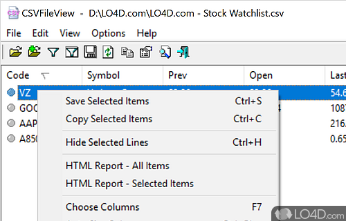 Can open and view CSV files - Screenshot of CSVFileView
