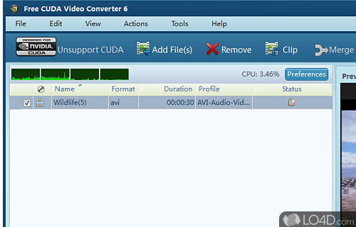 Screenshot of Free CUDA Video Converter - User interface