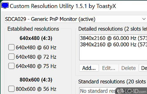 Screenshot of Custom Resolution Utility - Define custom resolution configurations for NVIDIA
