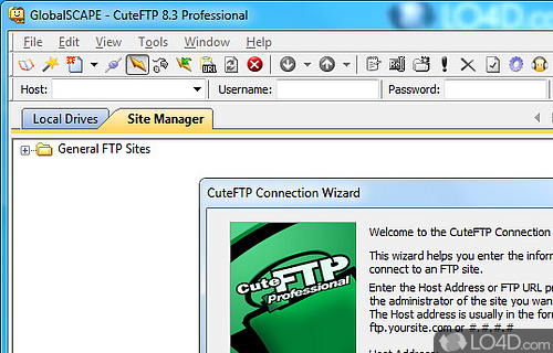 Screenshot of CuteFTP - Client used to transfer files between computer and FTP server