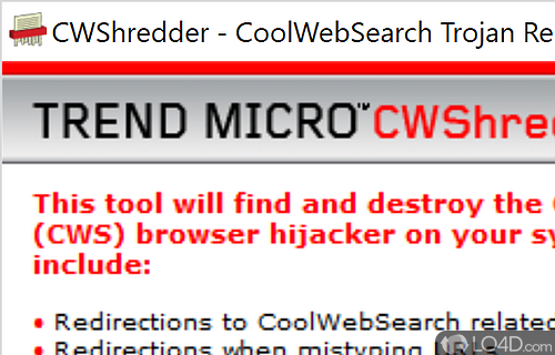 Wizard-like app which can easily scan hard drive for the CoolWebSearch malware - Screenshot of CWShredder