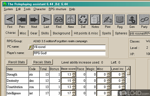 Screenshot of D20 RPG Assistant - User interface
