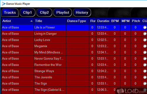 Audio player designed for touch screens to manage music collection using playlists - Screenshot of Dance Music Player