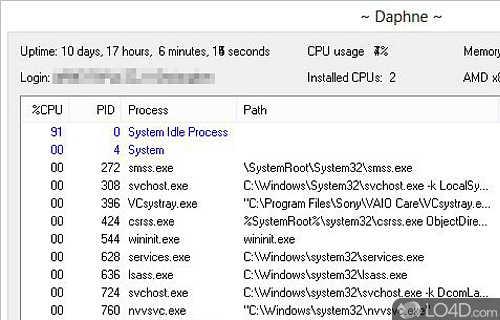Manage system's processes with this utility alongside capabilities such as killing - Screenshot of Daphne