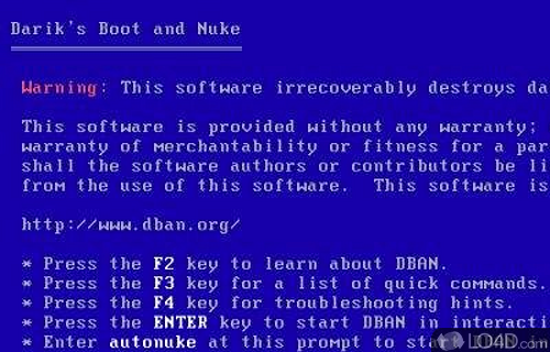 Screenshot of DBAN (Darik's Boot and Nuke) - Usability and functionality