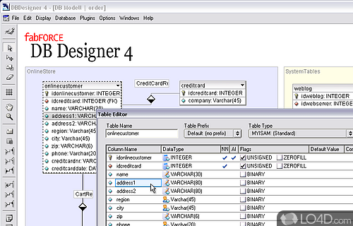 Create and manage ODBC databases - Screenshot of DBDesigner