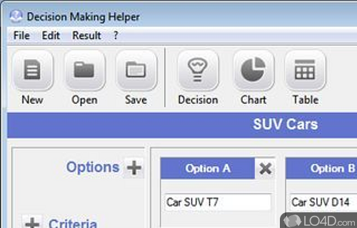 Screenshot of Decision Making Helper - Software solution designed to assist you in making decisions by logical comparison of the available options