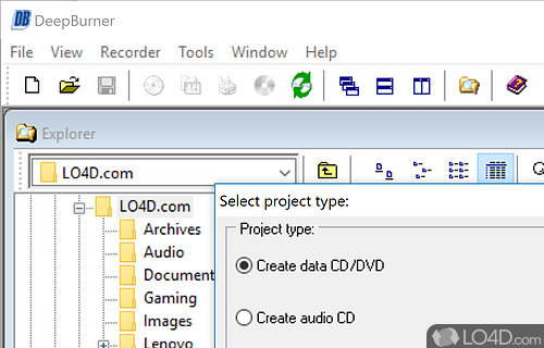 Create bootable discs or write data - Screenshot of DeepBurner