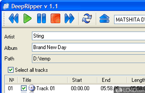 Screenshot of DeepRipper - Extract CD music tracks to high quality MP3, OGG or WAV files