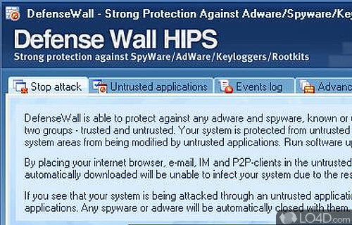 Screenshot of DefenseWall HIPS - User interface