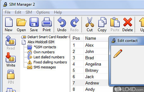 Screenshot of Dekart SIM Manager - Synchronize the contacts of the SIM card with the contacts stored in the address book of an email client