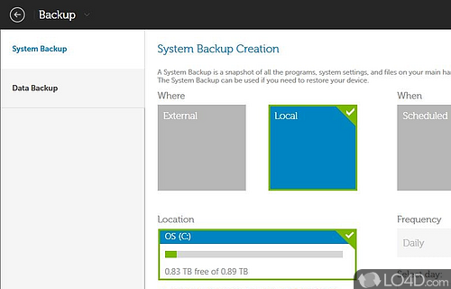 Screenshot of Dell Backup and Recovery - User interface