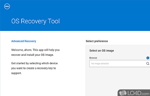 Construct a USB recovery drive - Screenshot of Dell OS Recovery Tool