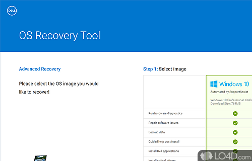 With the USB drive inserted - Screenshot of Dell OS Recovery Tool