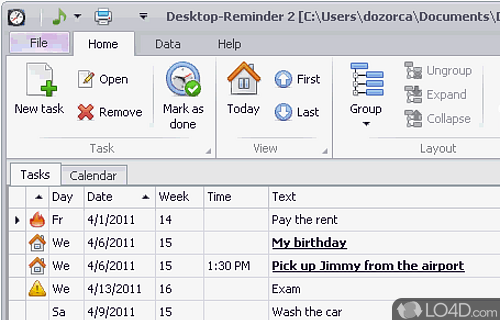 Screenshot of Desktop Reminder - Functioning as a task planner, event reminder