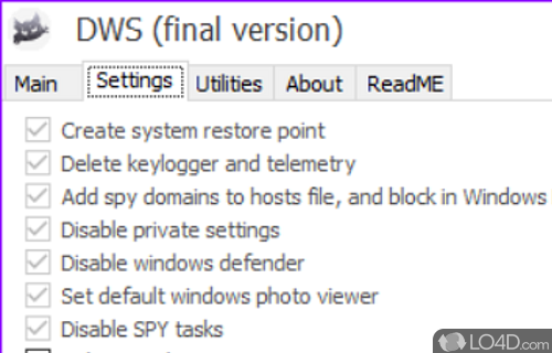 Stop Windows 10 tracking - Screenshot of Destroy Windows 10 Spying