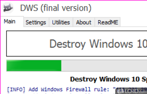 Prevent Win 10 to track your activity - Screenshot of Destroy Windows 10 Spying