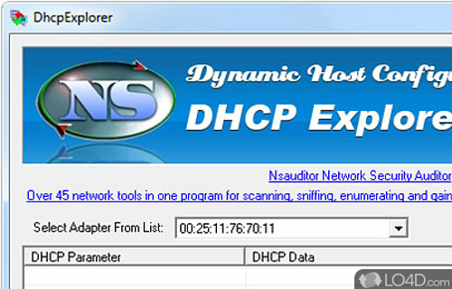 Screenshot of DhcpExplorer - Discover DHCP servers on local subnet or LAN